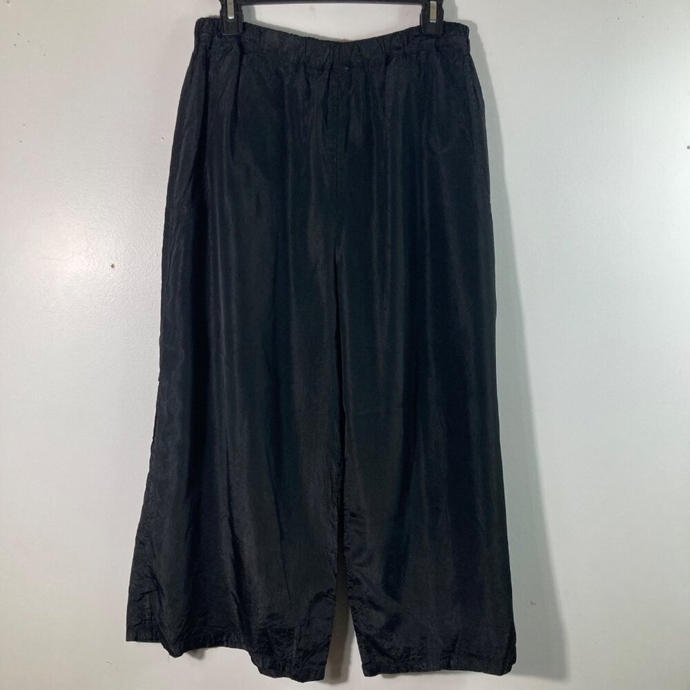 Womens Cynthia Ashby Wide Leg Crop Pants Black OS Acetate USA Made Pockets